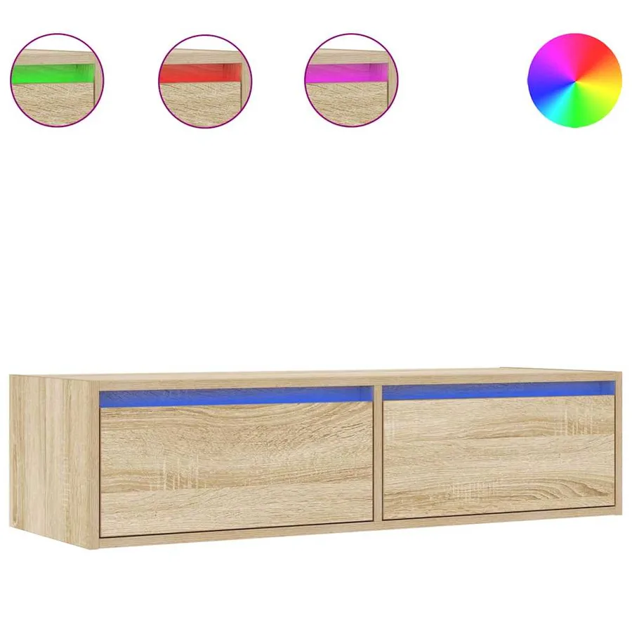 Meuble TV avec lumières LED chêne sonoma 100X35,5x25 cm - 2