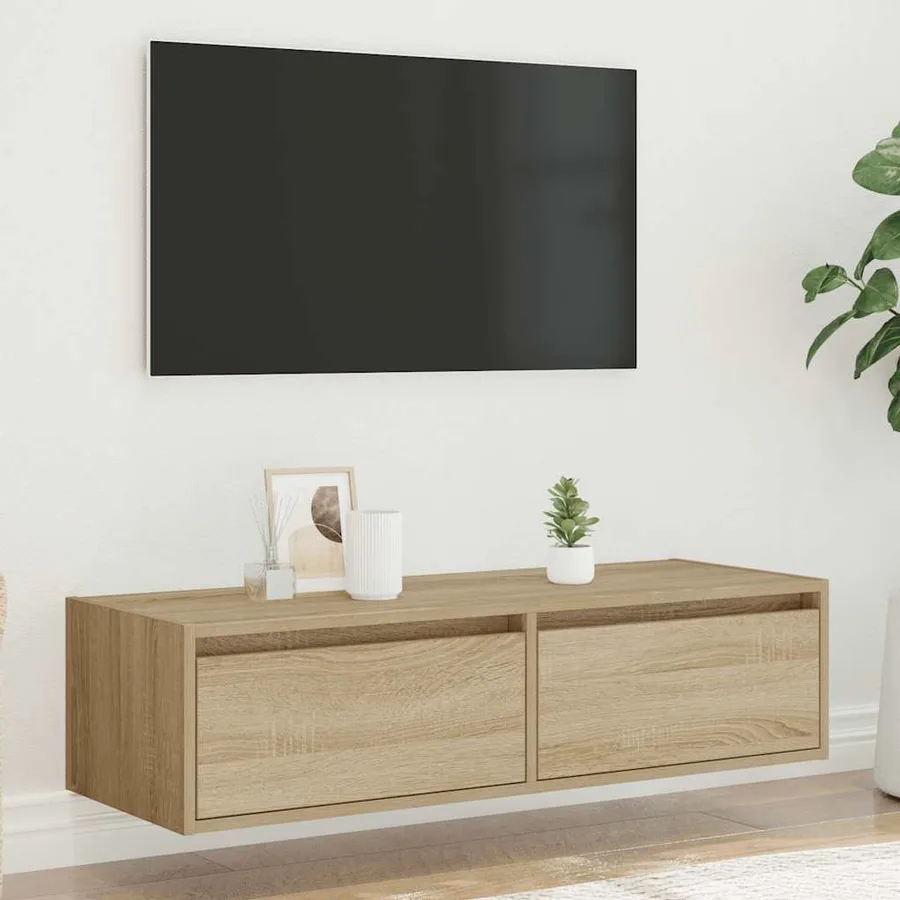 Meuble TV avec lumières LED chêne sonoma 100X35,5x25 cm - 4