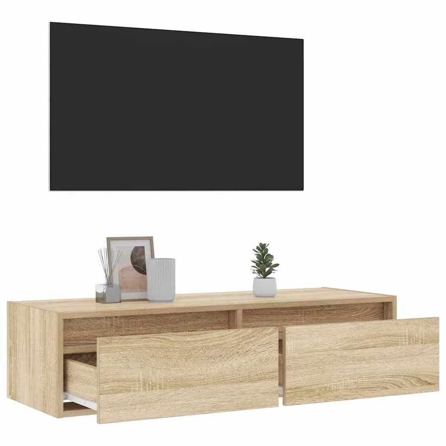 Meuble TV avec lumières LED chêne sonoma 100X35,5x25 cm - 5