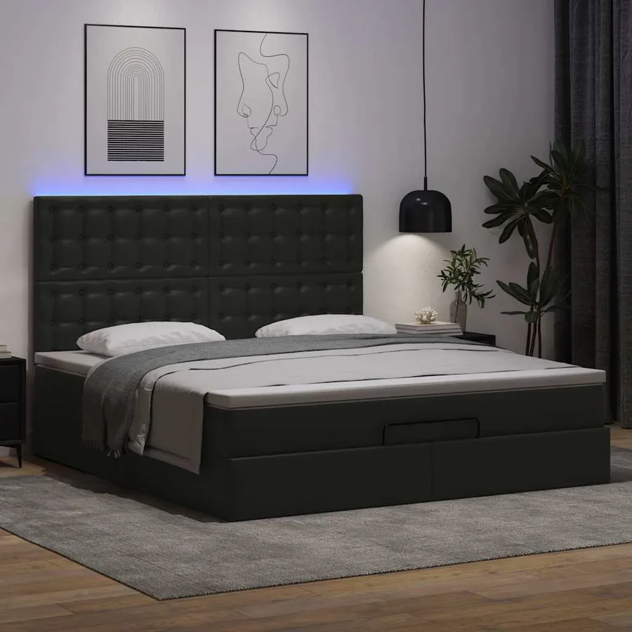 Cadre de lit ottoman avec matelas noir 180x200 cm similicuir - 3