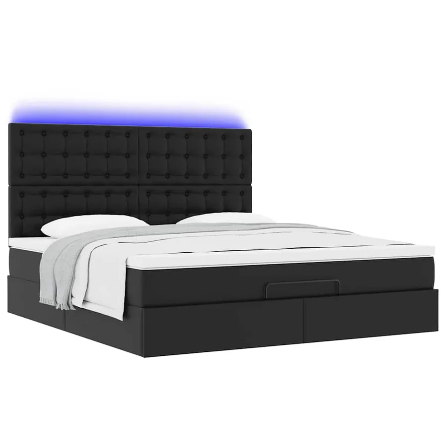 Cadre de lit ottoman avec matelas noir 180x200 cm similicuir - 6