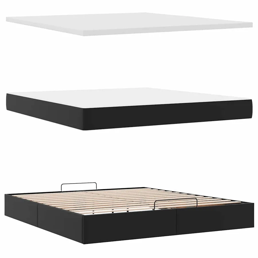Cadre de lit ottoman avec matelas noir 180x200 cm similicuir - 9
