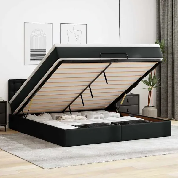 Cadre de lit ottoman avec matelas noir 180x200 cm similicuir
