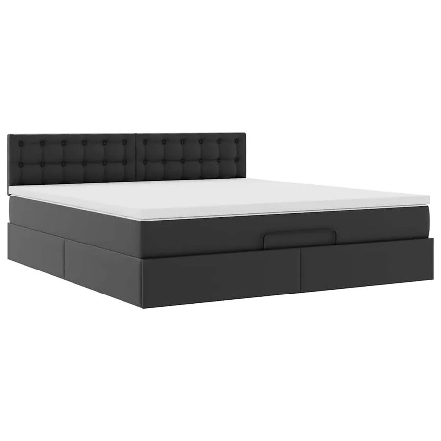 Cadre de lit ottoman avec matelas noir 180x200 cm similicuir - 6