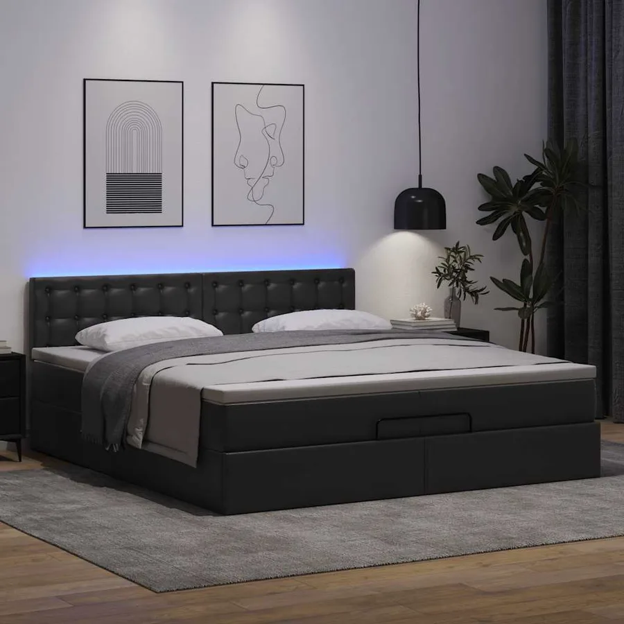 Cadre de lit ottoman avec matelas noir 200x200 cm similicuir - 3
