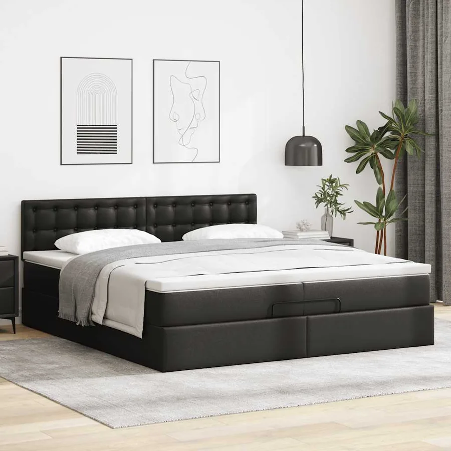 Cadre de lit ottoman avec matelas noir 200x200 cm similicuir - 4