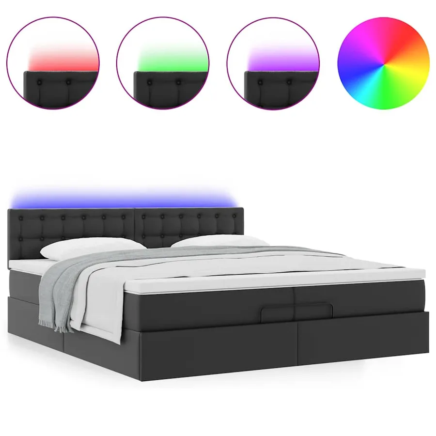 Cadre de lit ottoman avec matelas noir 200x200 cm similicuir - 5