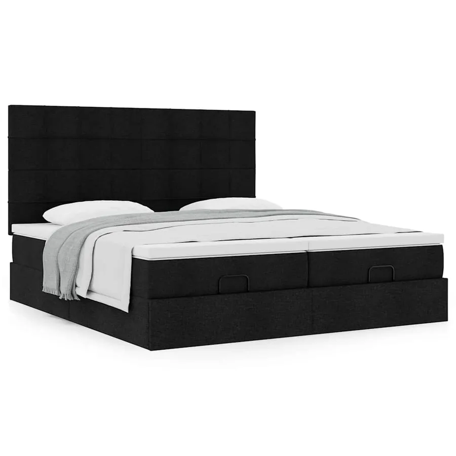 Cadre de lit ottoman avec matelas noir 160x200 cm tissu - 4