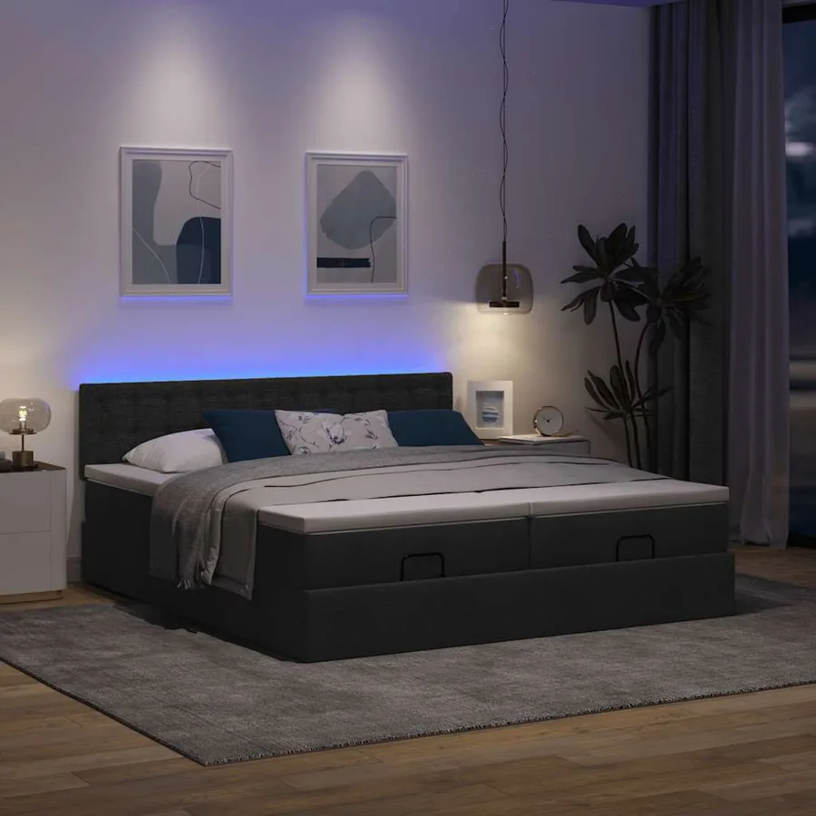 Cadre de lit ottoman avec matelas noir 160x200 cm tissu - 3