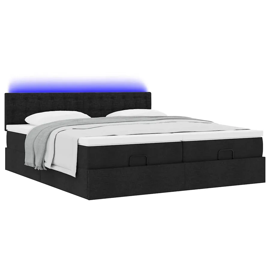 Cadre de lit ottoman avec matelas noir 160x200 cm tissu - 6