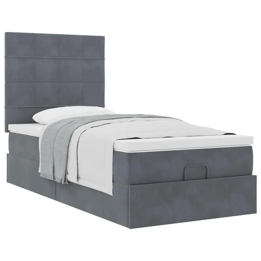 Cadre de lit ottoman et matelas gris foncé 90x200 cm velours - 5