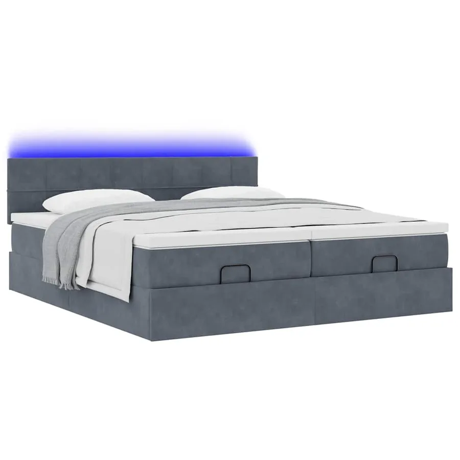 Cadre de lit ottoman avec matelas gris foncé 180x200cm velours - 6
