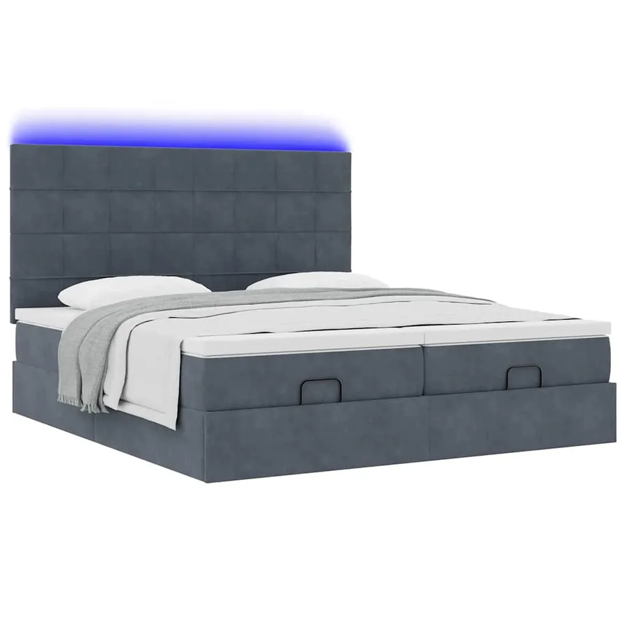 Cadre de lit ottoman avec matelas gris foncé 180x200cm velours - 6