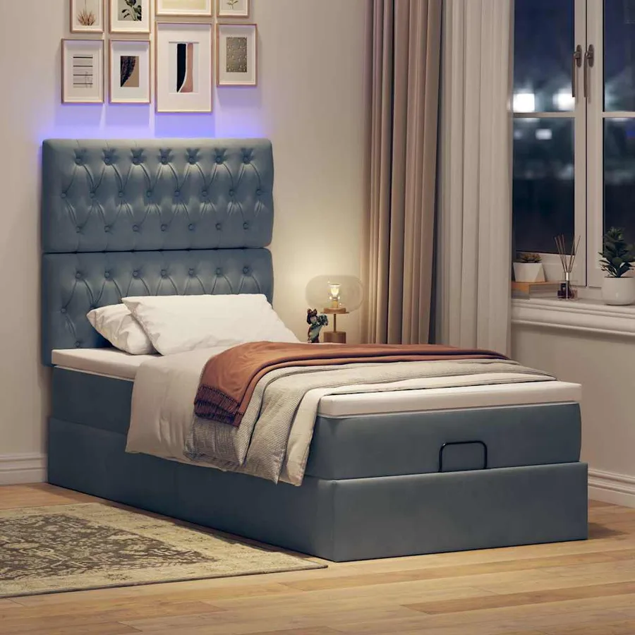 Cadre de lit ottoman et matelas gris foncé 90x200 cm velours - 3