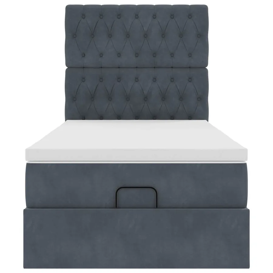 Cadre de lit ottoman et matelas gris foncé 90x200 cm velours - 8