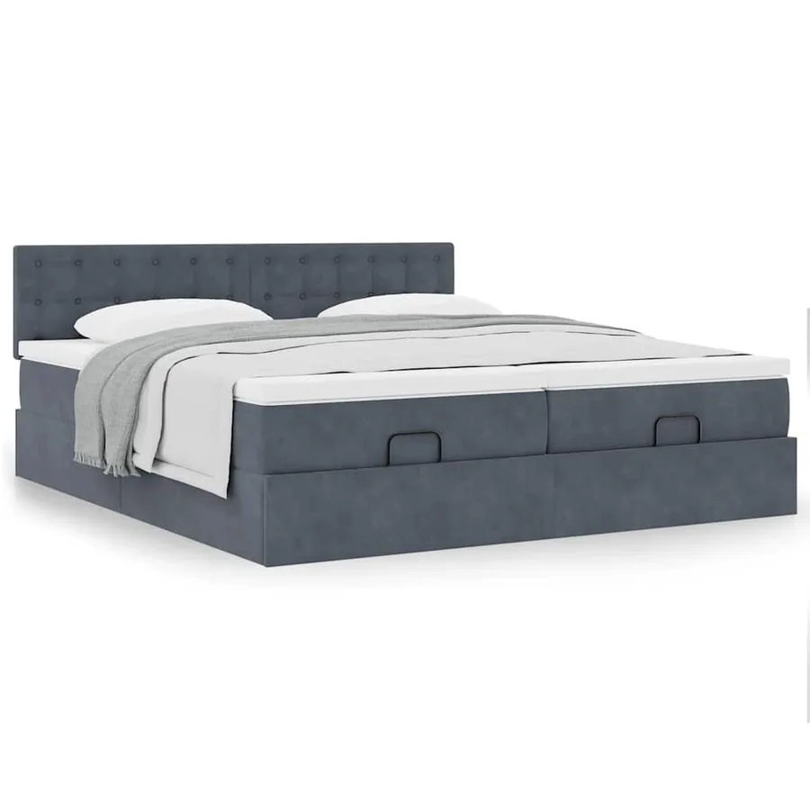 Cadre de lit ottoman avec matelas gris foncé 180x200cm velours - 4