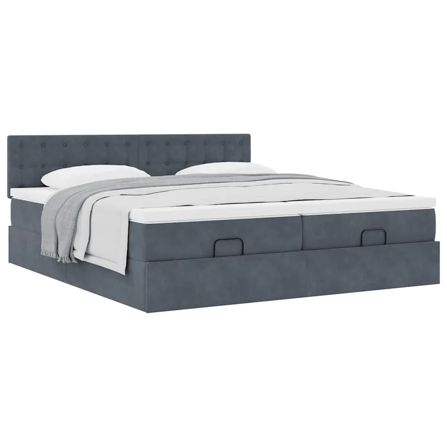 Cadre de lit ottoman avec matelas gris foncé 180x200cm velours - 5
