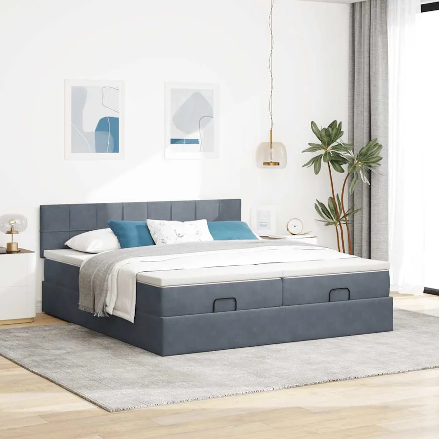 Cadre de lit ottoman avec matelas gris foncé 180x200cm velours - 3
