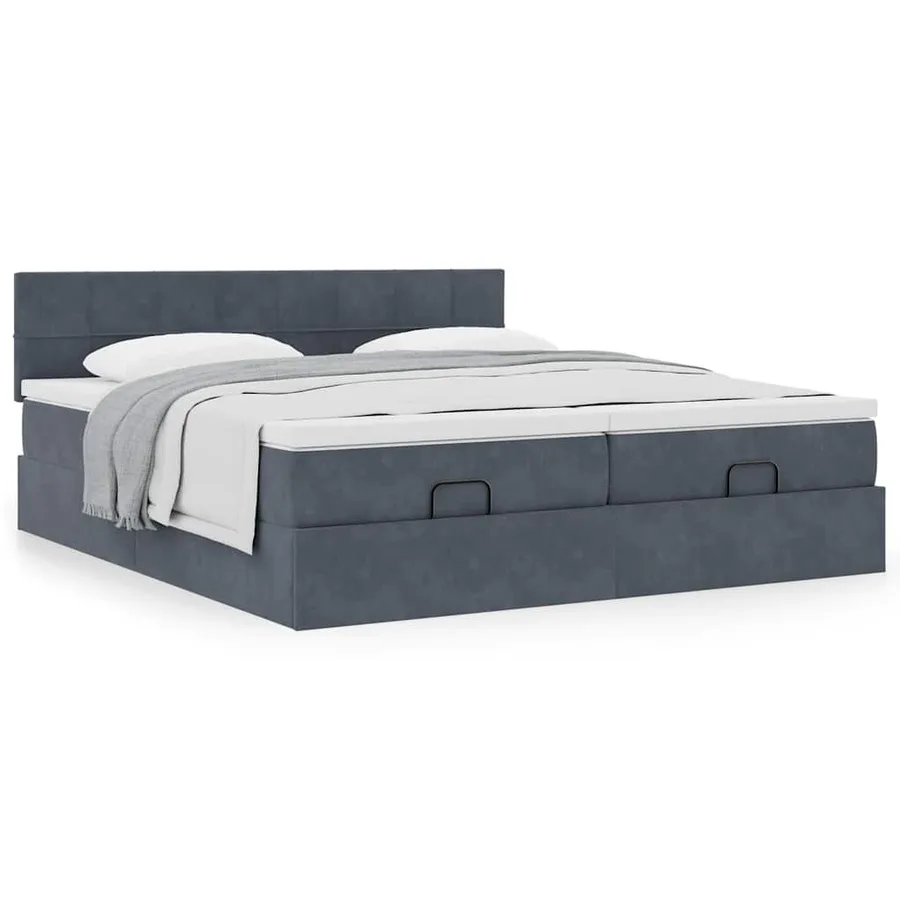 Cadre de lit ottoman avec matelas gris foncé 180x200cm velours - 4