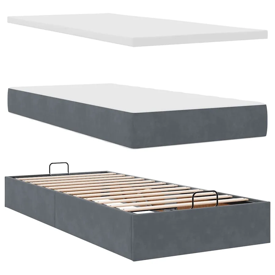 Cadre de lit ottoman avec matelas gris foncé 180x200cm velours - 8