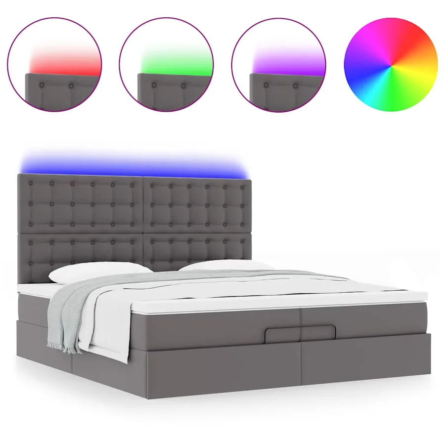 Cadre de lit ottoman avec matelas gris 200x200 cm similicuir - 5