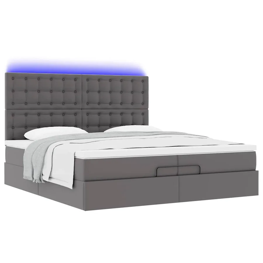 Cadre de lit ottoman avec matelas gris 200x200 cm similicuir - 6