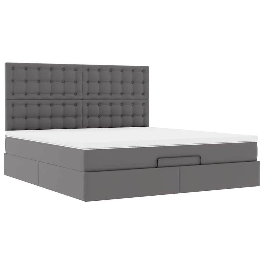 Cadre de lit ottoman avec matelas gris 180x200 cm similicuir - 6