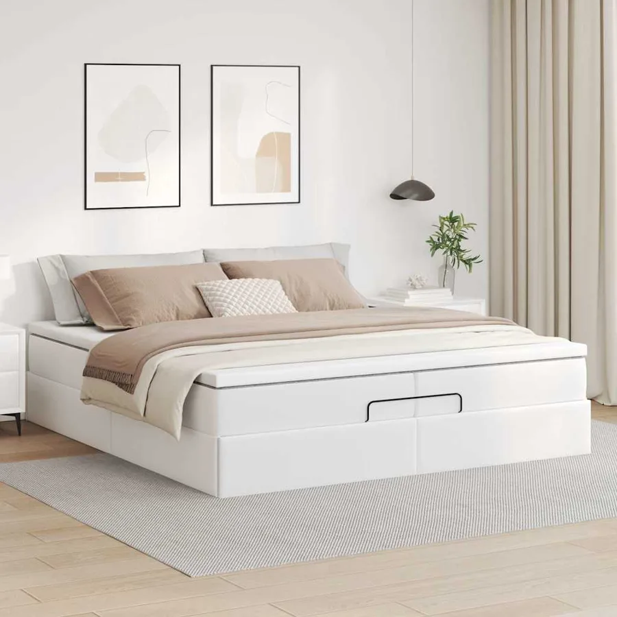 Cadre de lit ottoman avec matelas blanc 200x200 cm similicuir - 3