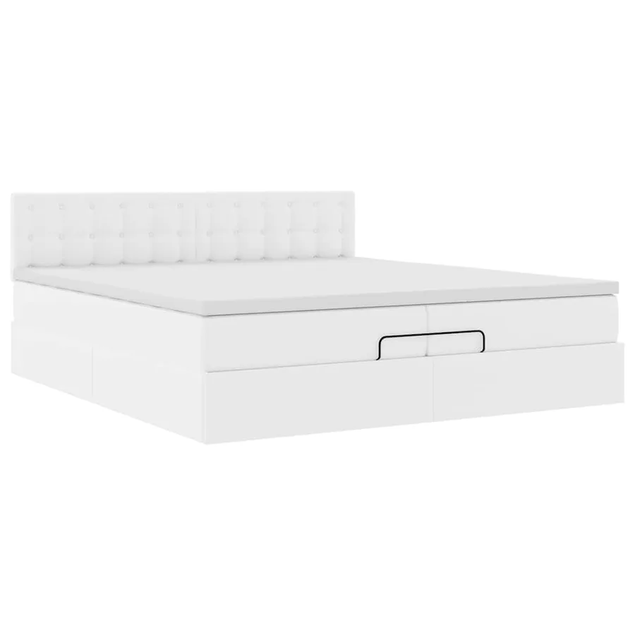 Cadre de lit ottoman avec matelas blanc 200x200 cm similicuir - 6