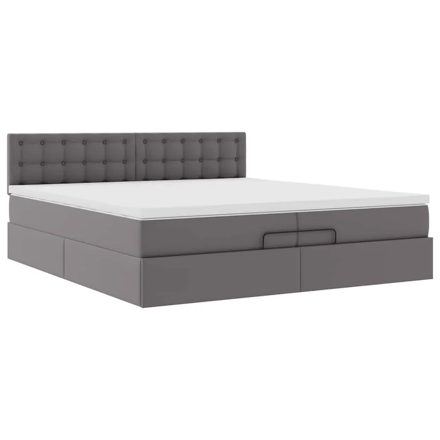 Cadre de lit ottoman avec matelas gris 200x200 cm similicuir - 6