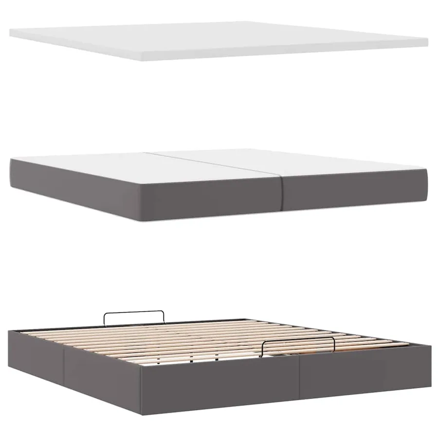 Cadre de lit ottoman avec matelas gris 200x200 cm similicuir - 8
