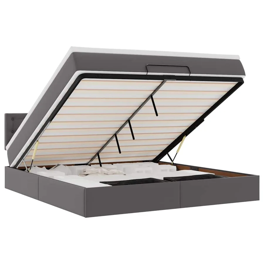 Lit ottoman avec matelas & LED Gris 180x200cm similicuir - 2