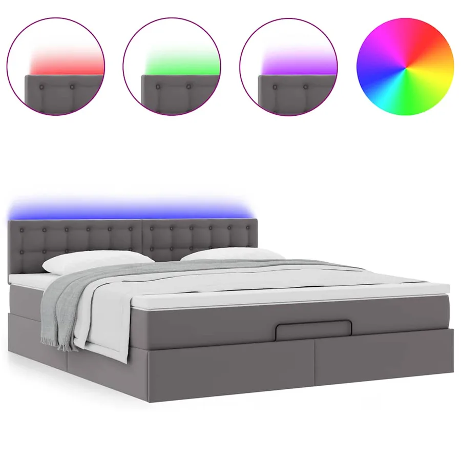 Lit ottoman avec matelas & LED Gris 180x200cm similicuir - 5