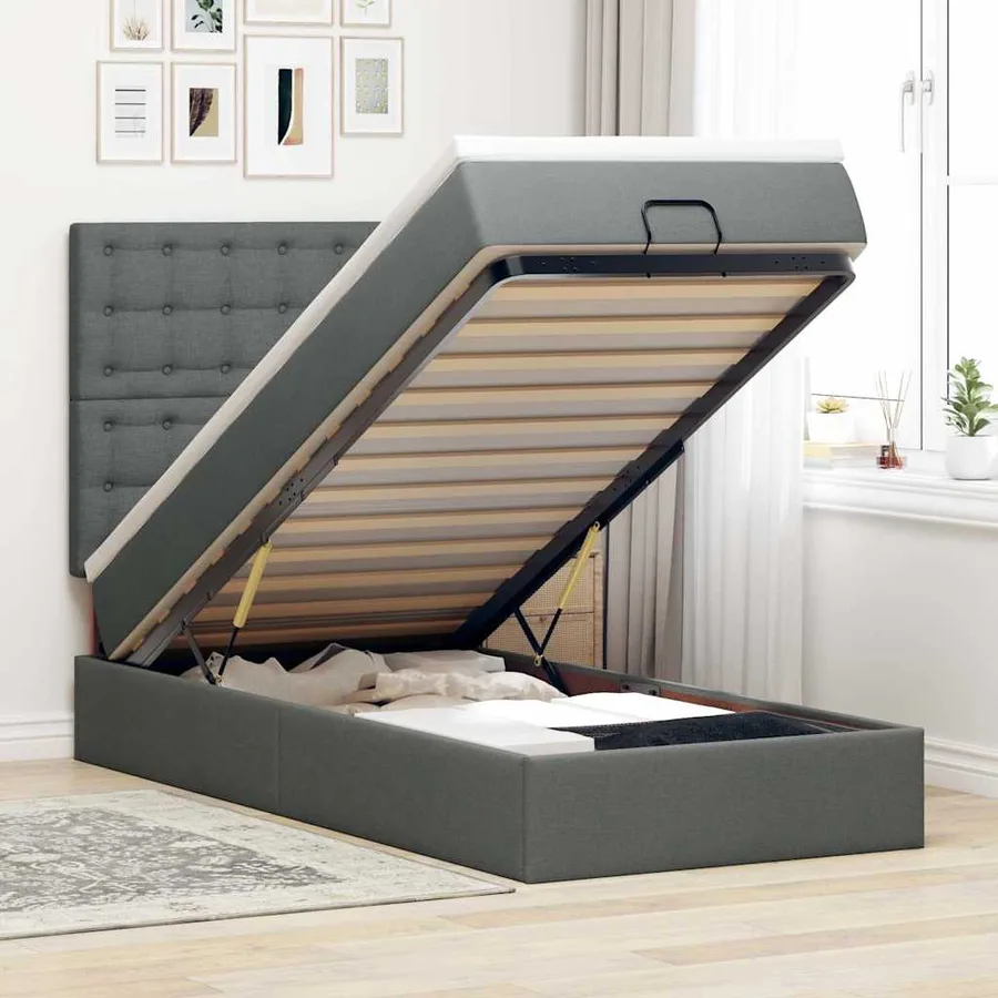 Cadre de lit ottoman avec matelas gris foncé 80x200 cm tissu - 2