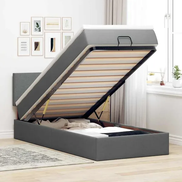 Cadre de lit ottoman avec matelas gris foncé 80x200 cm tissu