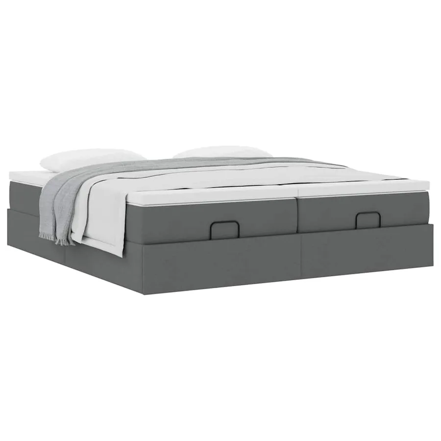Cadre de lit ottoman avec matelas gris foncé 160x200cm tissu - 10