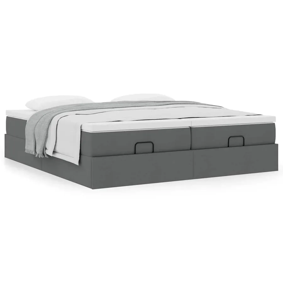 Cadre de lit ottoman avec matelas gris foncé 160x200cm tissu - 4