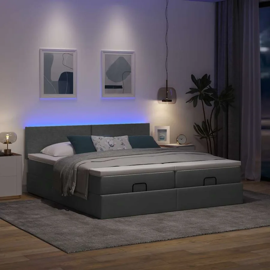 Cadre de lit ottoman avec matelas gris foncé 160x200cm tissu - 3