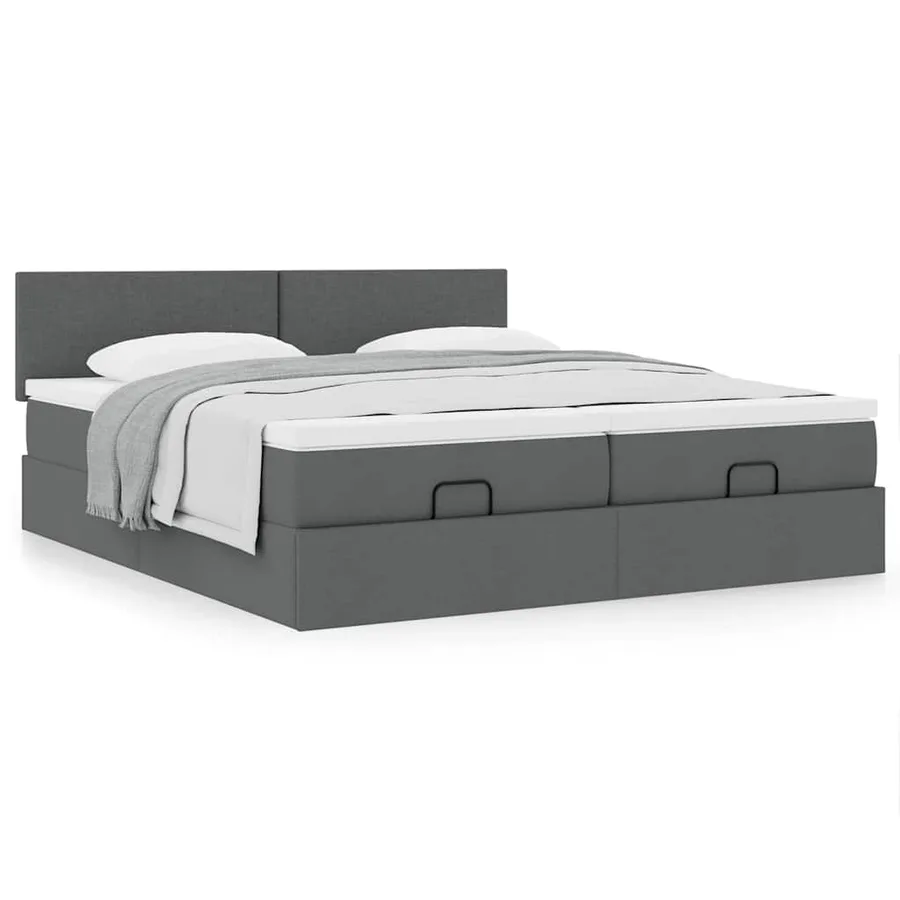 Cadre de lit ottoman avec matelas gris foncé 160x200cm tissu - 4