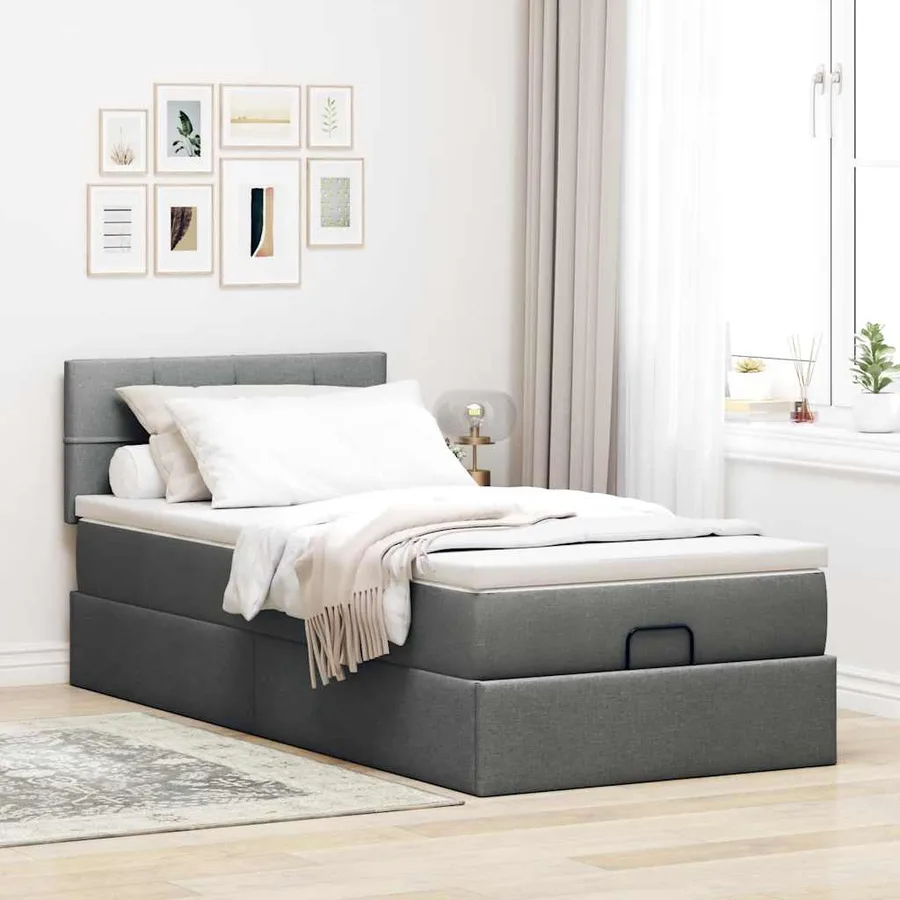 Cadre de lit ottoman avec matelas gris foncé 80x200 cm tissu - 3
