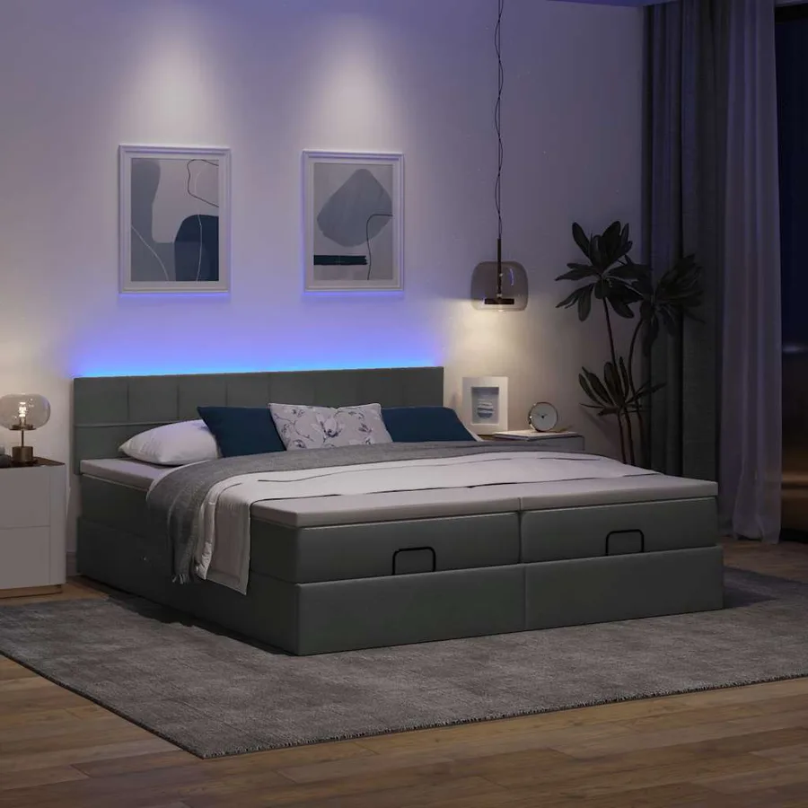 Cadre de lit ottoman avec matelas gris foncé 160x200cm tissu - 3
