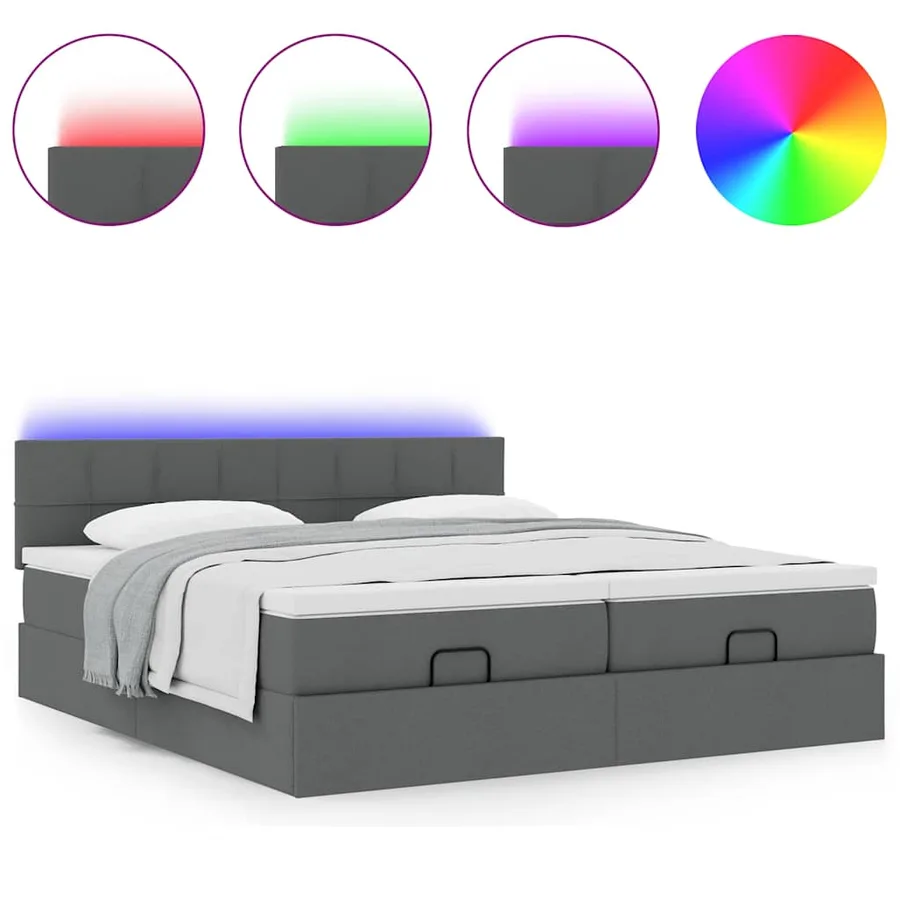 Cadre de lit ottoman avec matelas gris foncé 160x200cm tissu - 5