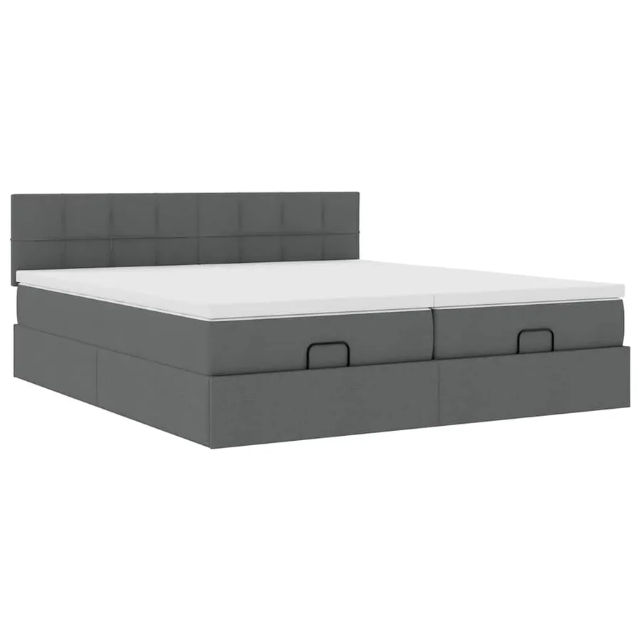 Cadre de lit ottoman avec matelas gris foncé 160x200cm tissu - 7