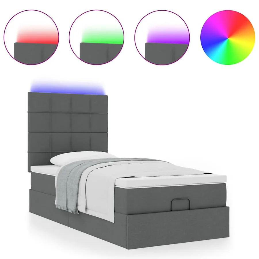 Lit ottoman avec matelas et LED Gris foncé 80x200cm tissu - 5