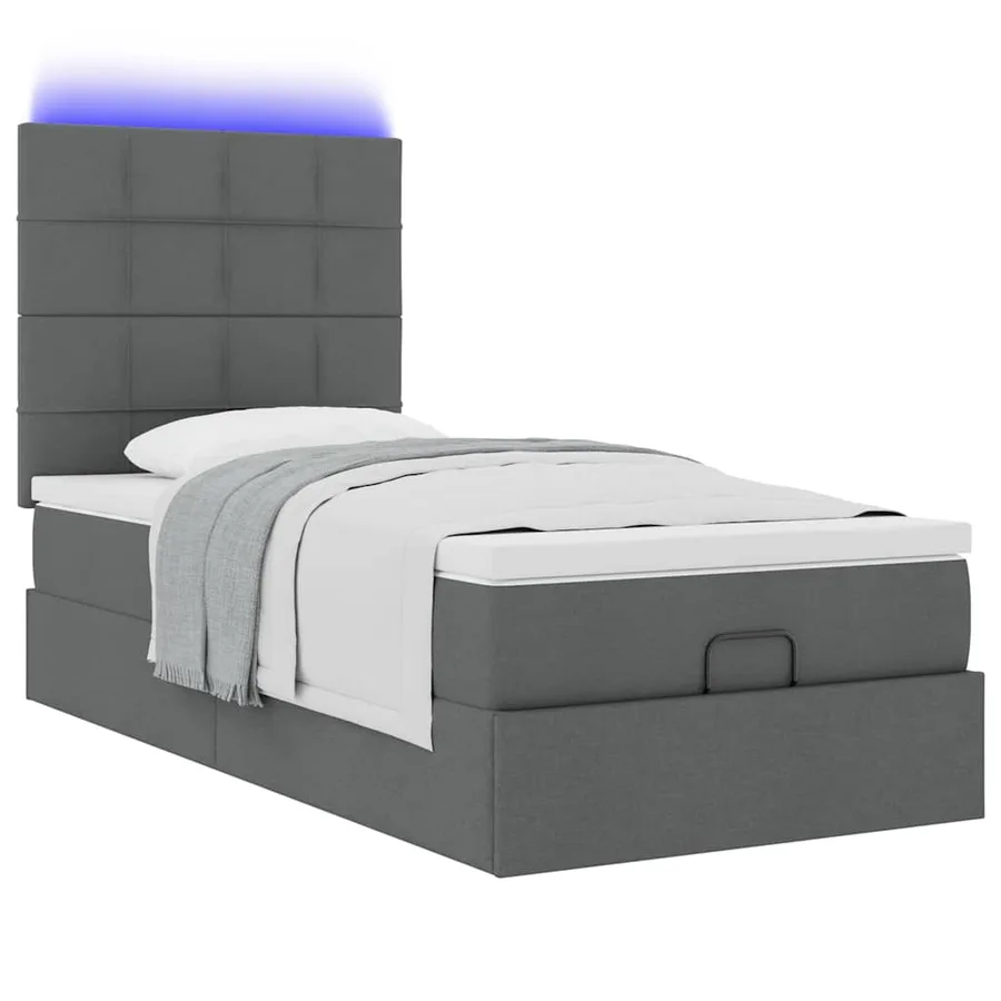 Lit ottoman avec matelas et LED Gris foncé 80x200cm tissu - 6