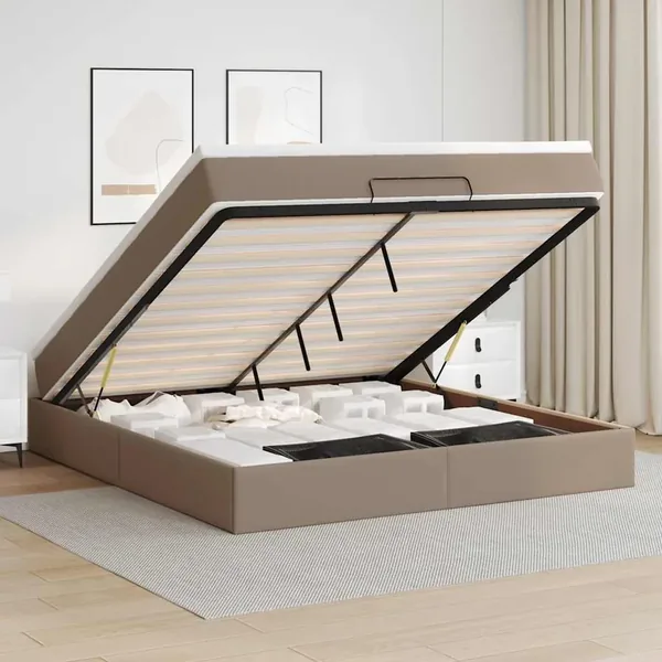 Cadre de lit ottoman et matelas cappuccino 180x200cm similicuir