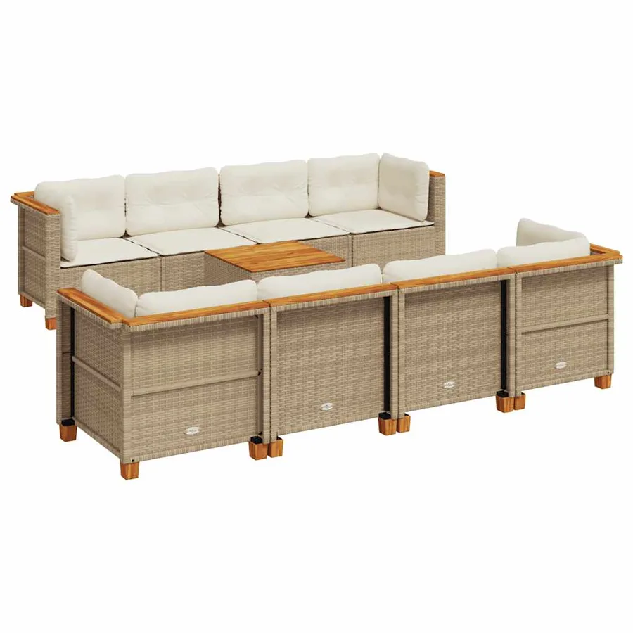 Salon de jardin avec coussins 9 pcs beige résine tressée - 2