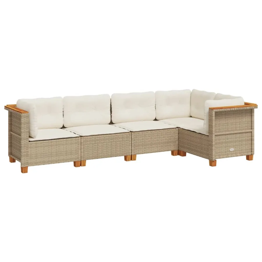 Salon de jardin avec coussins 5 pcs beige résine tressée - 2