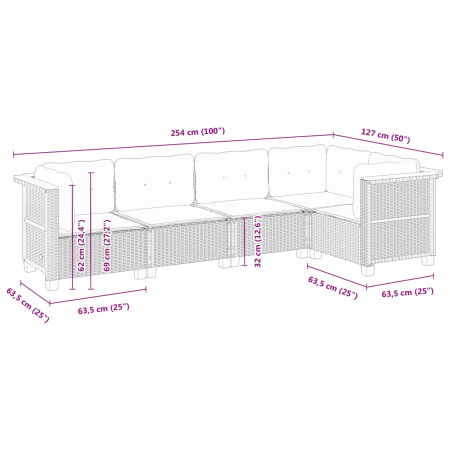 Salon de jardin avec coussins 5 pcs beige résine tressée - 6