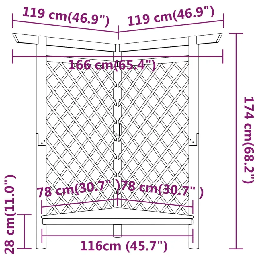 Pergola d'angle avec banc 166x81x174 cm Bois de pin imprégné - 6
